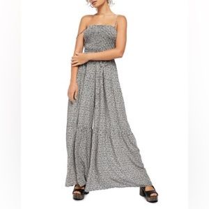 Free People Smocked Bodice Wide Leg Jumpsuit M